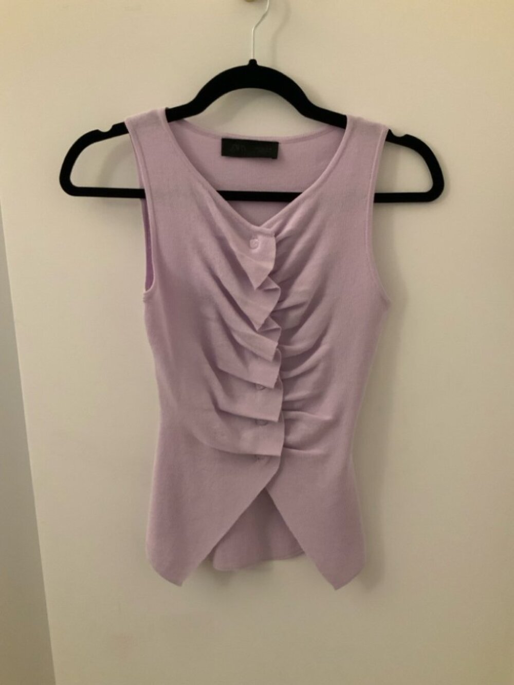 Zara Lavender Ribbed Sleeveless Button-Front Top Size S